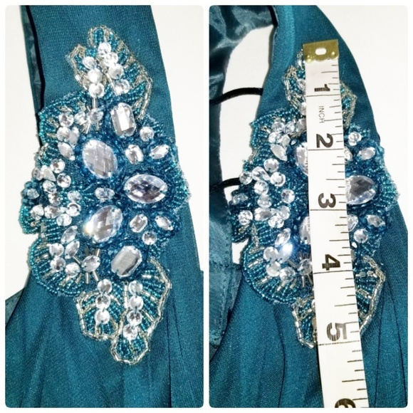 Stunning Beaded Turquoise Formal Evening Maxi Gown - Picture 7 of 8